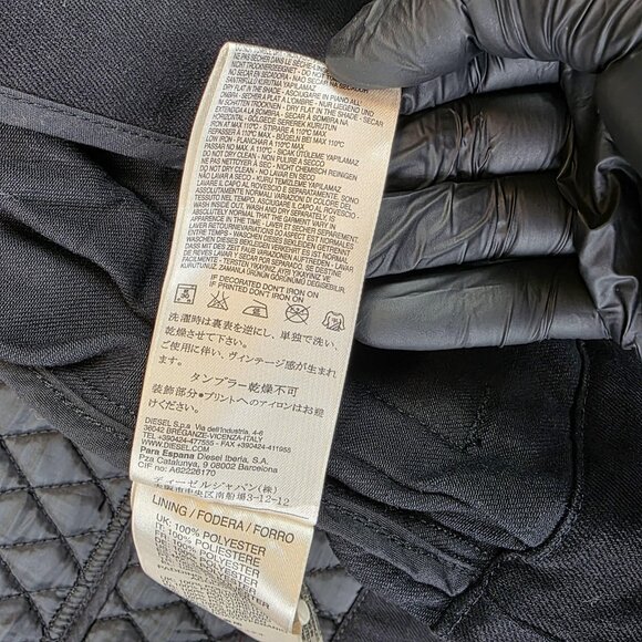Diesel Jacket Womens XS Black Quilted Moto Biker Asymmetrical Zip Belted - Picture 15 of 16
